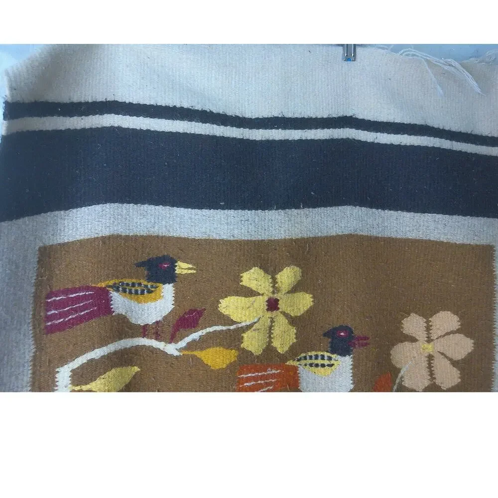 Vintage Zapotec Hand Woven Wool Textile Art Oaxaca Mexico Bird Wall Hanging